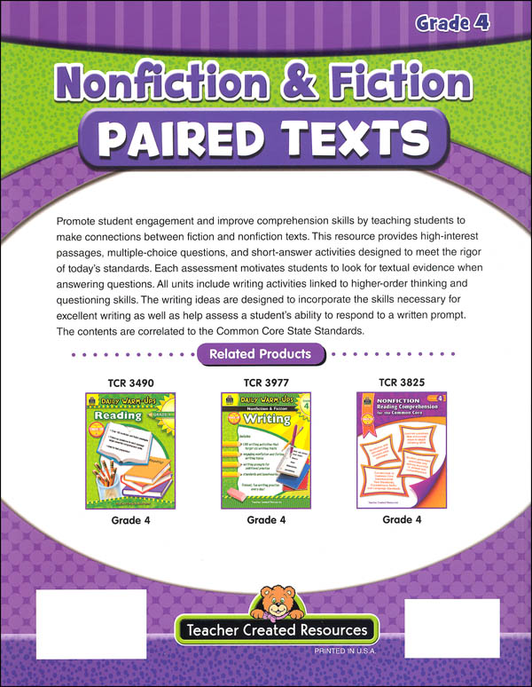 Nonfiction And Fiction Paired Texts Grade 4 | Teacher Created Resources ...