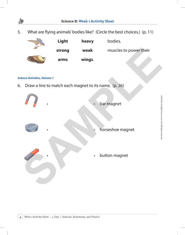 Sonlight Science Level B 4-Day Extra Activity Sheets (2018) | Sonlight