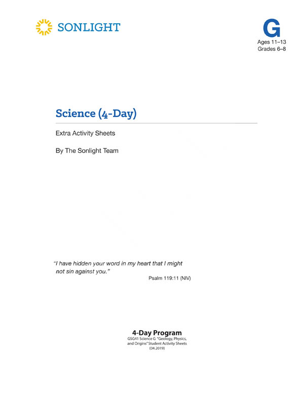 Sonlight Science Level G 4-Day Extra Activity Sheets (2018)