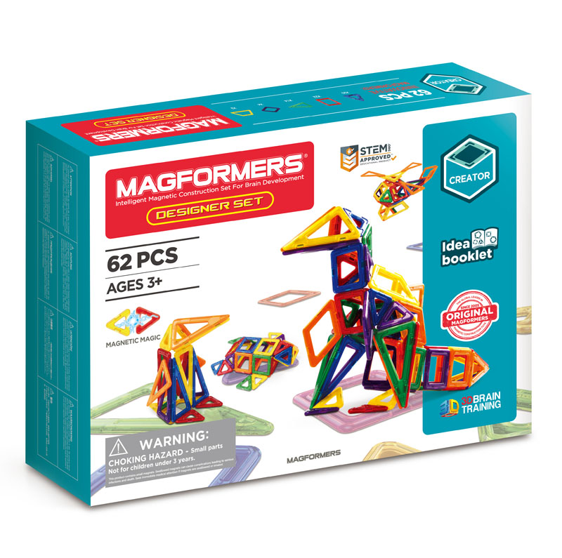 Magformers Designer Set - 62 Pieces in 5 Shapes | Rainbow Products |