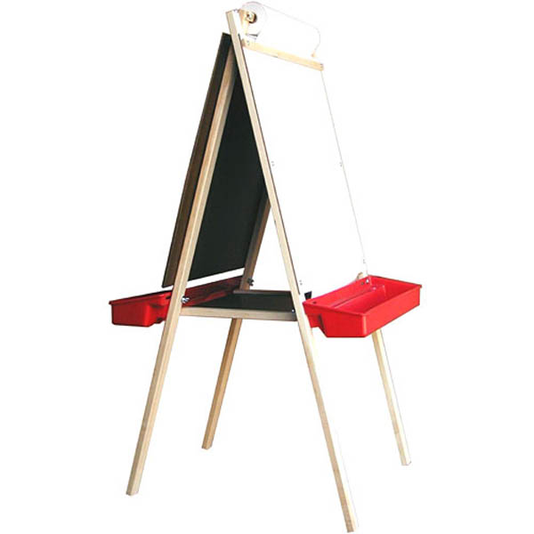 Deluxe Child's Easel: Magnetboard/Chalkboard with Red Trays 48"