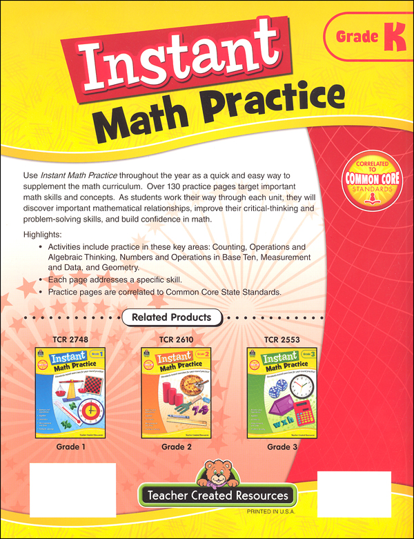 Instant Math Practice Grade K | Teacher Created Resources | 9781420627473