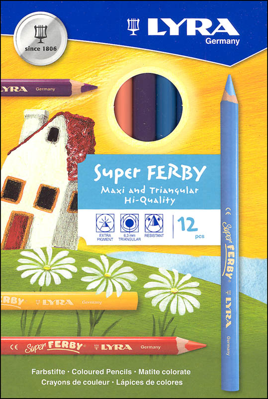 Set of 6 Super Ferby Pencils LYRA Waldorf Selection Giant Triangular Colored Pencil 3711061 Unlacquered Assorted Colors