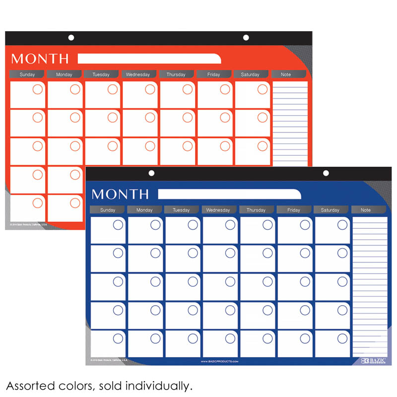 Undated 12-Month Desk Pad Calendar 11"x17" (assorted color)