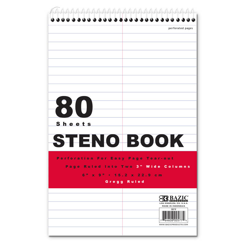White Paper Gregg Ruled Steno Book 6"x9" (80 count)