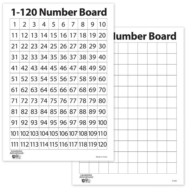 1-120 Number Two Sided Dry Erase Board with Blank Grid
