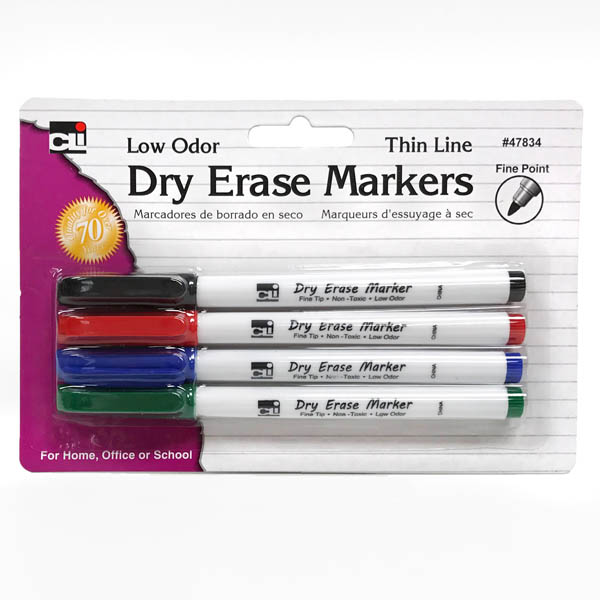 Dry Erase Fine Point Markers (4 pack assorted colors) | Charles Leonard