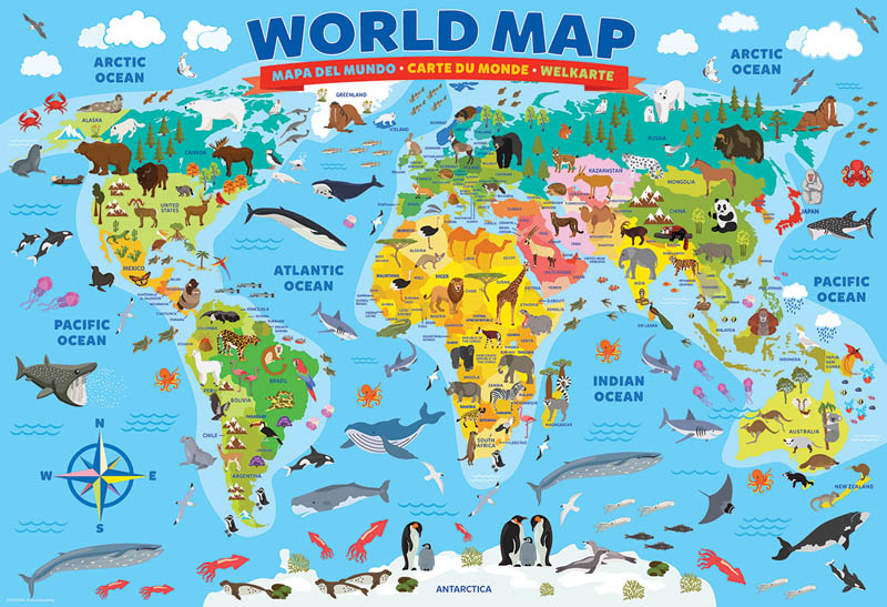 Illustrated Map of the World Puzzle - 100 pieces | EuroGraphics