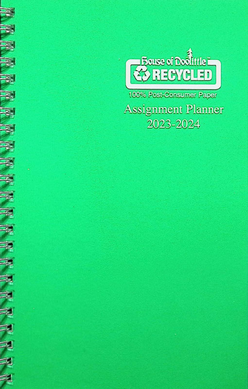 Student Assignment Planner Green Vinyl August 2022 - August 2023