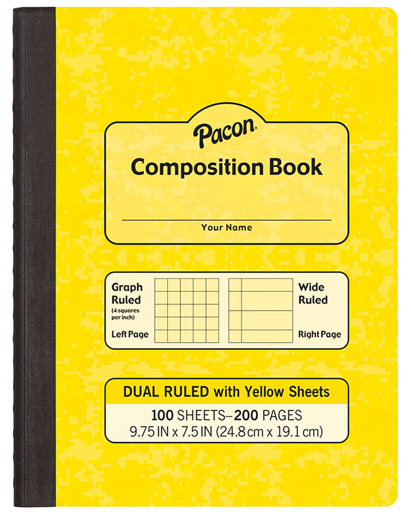 Dual Ruled Composition Book - Yellow Cover (Grid & Wide)