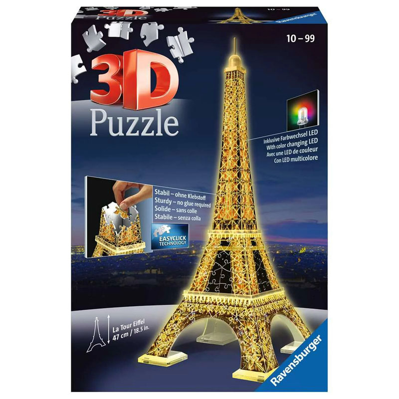 NEW! EIFFEL TOWER NIGHT EDITION LIGHT UP 3D PUZZLE 216PC BY RAVENSBURGER 