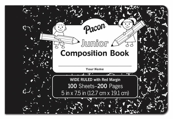 Junior Composition Book (5" x 7 1/2") 100 sheets - wide ruled/Black Marble cover