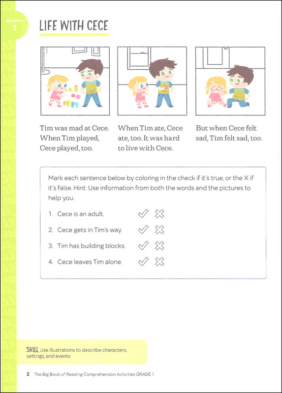 big book of reading comprehension activities grade 1