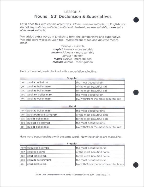 visual latin 2 worksheets quizzes compass classroom