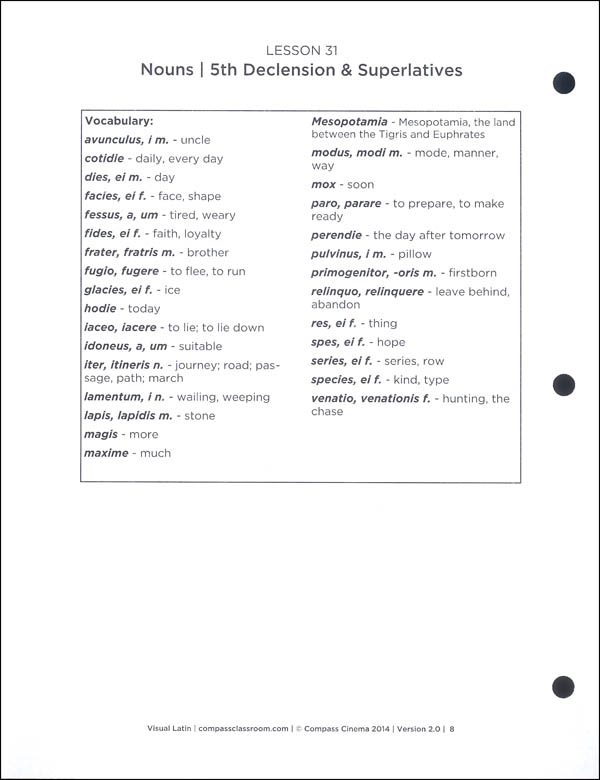 visual latin 2 worksheets quizzes compass classroom