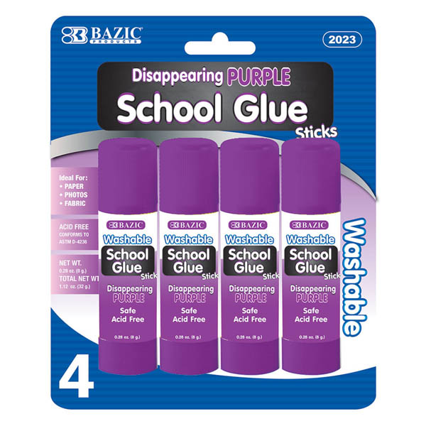 Glue Sticks (Disappearing Purple Acid Free, Washable) 4/Pack Bazic