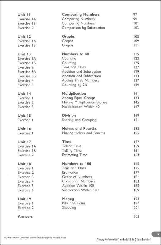 Extra Practice for Primary Math 1 Standards Edition | Marshall