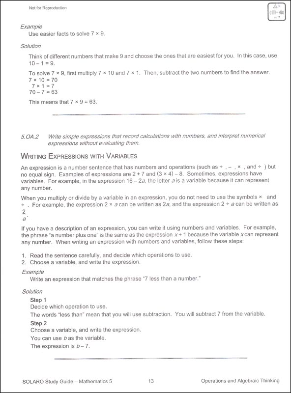Common core mathematics grade 5 solaro study guide castle rock
