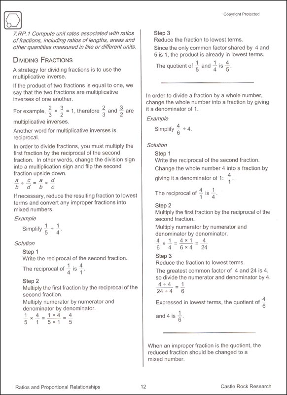 Common Core Mathematics Grade 7 Solaro Study Guide Castle Rock