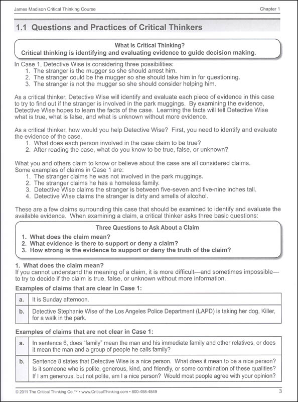 james madison critical thinking course answers