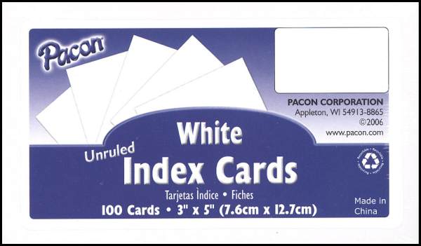 Index Cards 3 x 5 - Blank White Set of 100