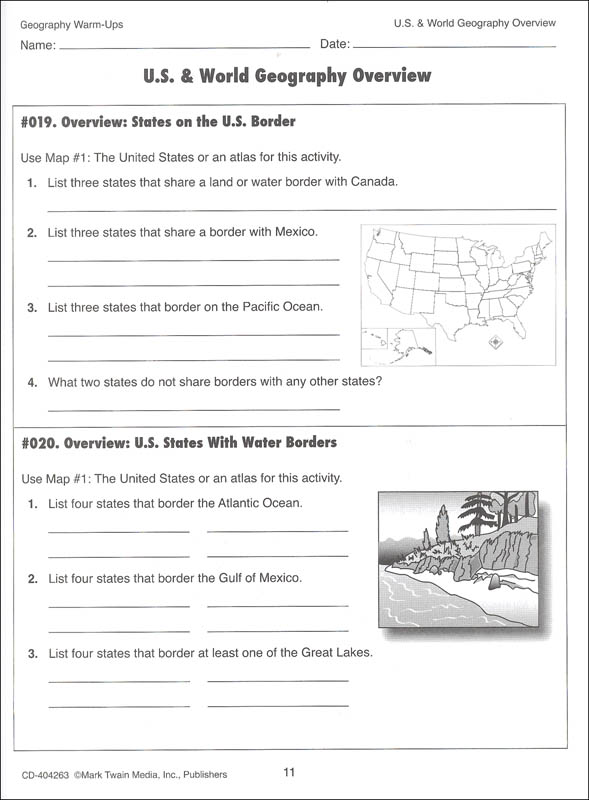 Geography Warm Ups Grades 5 8 Mark Twain Media