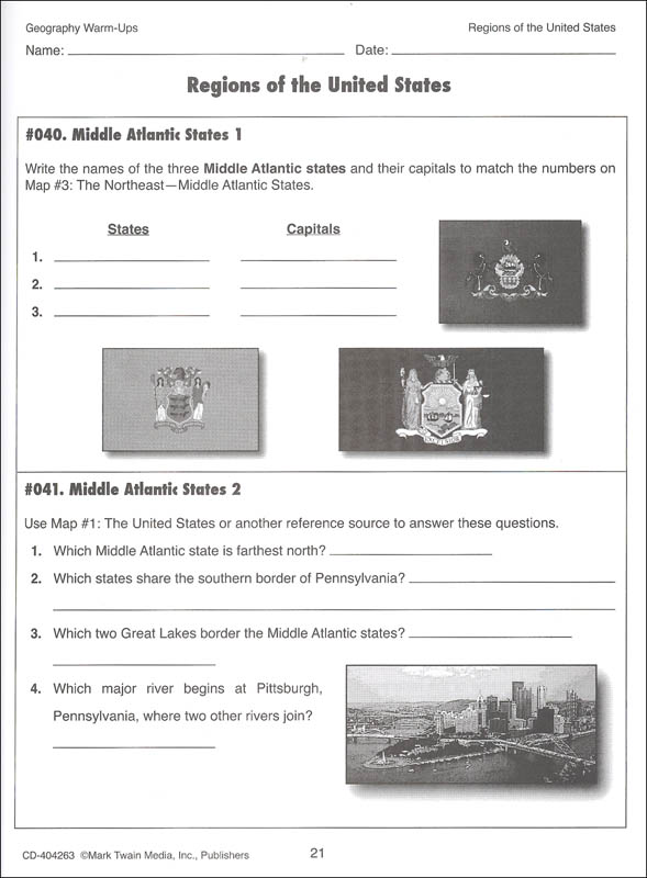 Geography WarmUps Grades 58+ Mark Twain Media 9781622236428