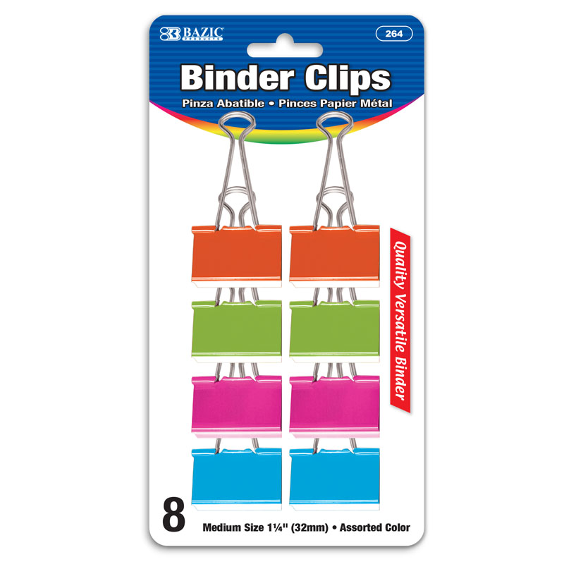 16 PACK MEDIUM SIZE BINDER CLIPS 1 1/4" ASSORTED COLORS 764608002643 