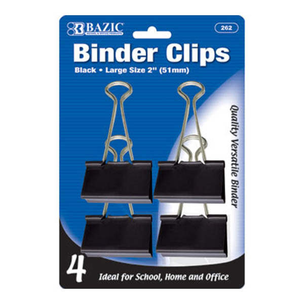 Binder Clips (2") 4/Pack Large, Black Bazic Products