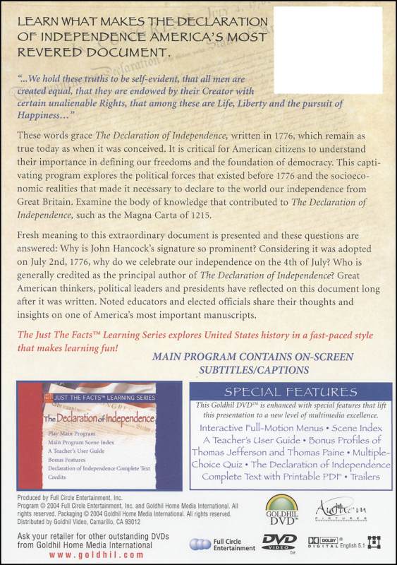Declaration of Independence DVD Goldhil Home Media
