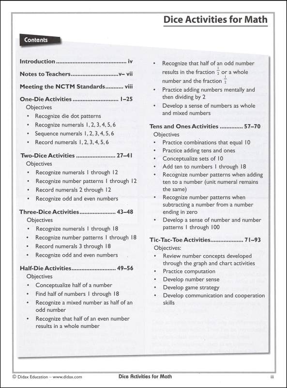 Dice Activities for Math with Reproducible Charts Didax 9781583242773