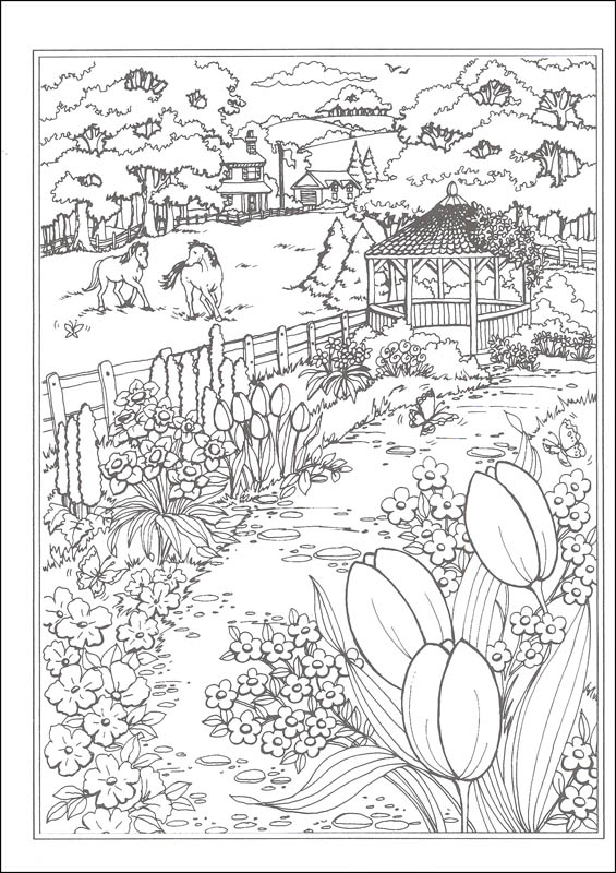 Spring Scenes Coloring Book (Creative Haven) | Dover Publications