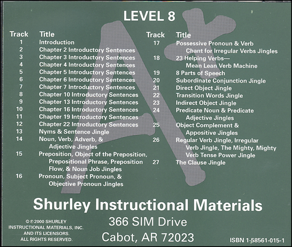 Shurley English Level 8 Homeschool Audio CD Shurley Instructional Materials 9781585610150