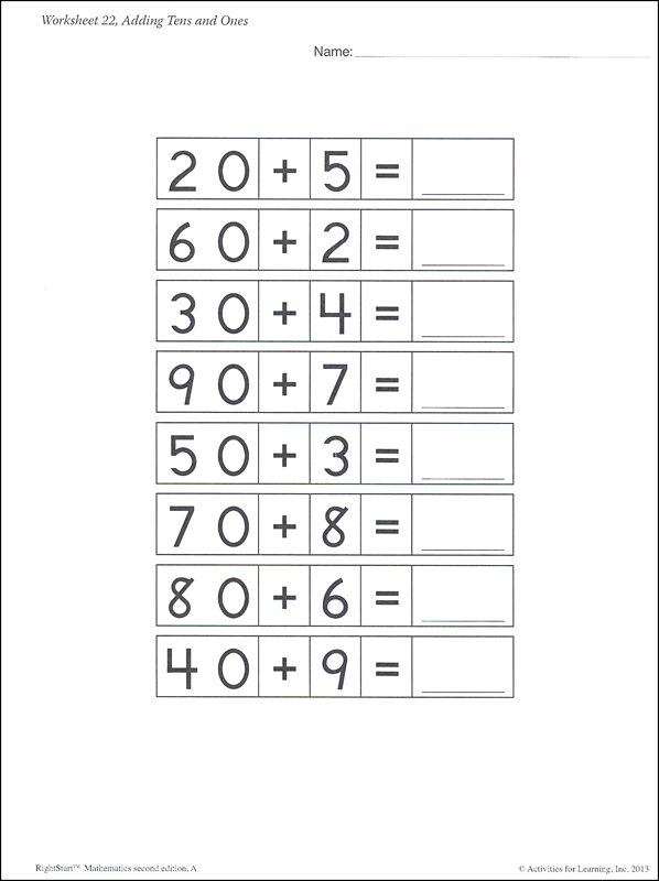 RightStart Mathematics Level A Worksheets 2nd Edition | Activities for ...