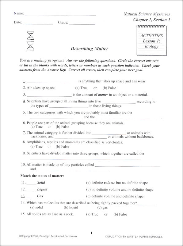 natural science mysteries chapter 1 activities