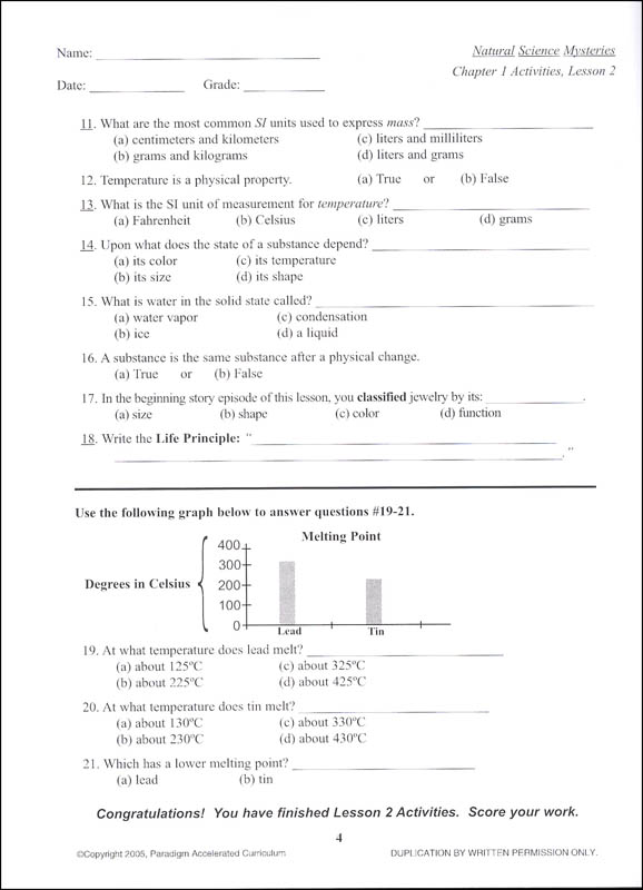 natural science mysteries chapter 1 activities paradigm accelerated