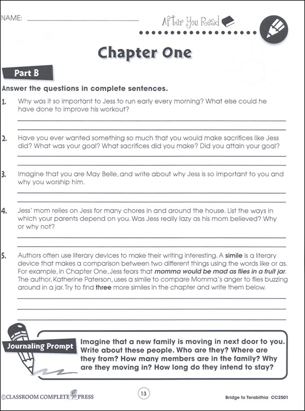 Bridge to Terabithia Literature Kit (Novel Study Guides) | Classroom ...