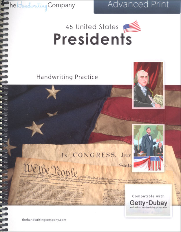 45 United States Presidents Character Writing Worksheets Italic Style Advanced Print