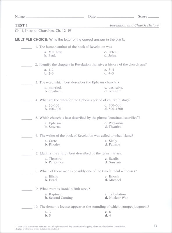 Book Of Revelation Quiz And Test Book | A Beka Book