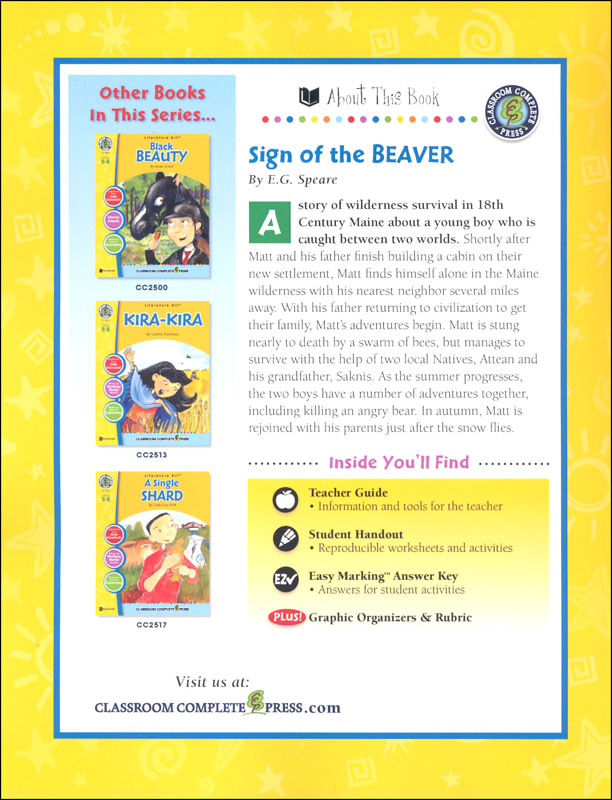 Sign of the Beaver Literature Kit (Novel Study Guides) Classroom
