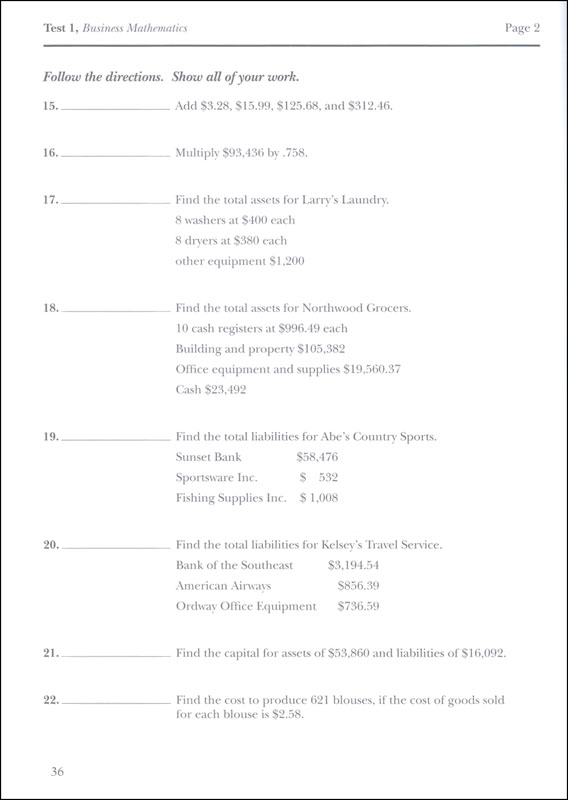 creating a business plan math quiz