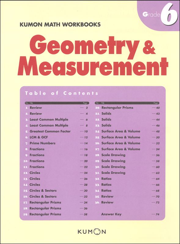 Geometry & Measurement Workbook - Grade 6 | Kumon Publishers