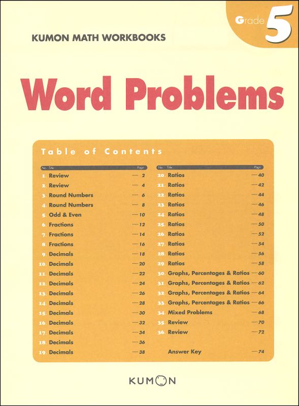 word problems workbook grade 5 kumon publishers 9781934968383