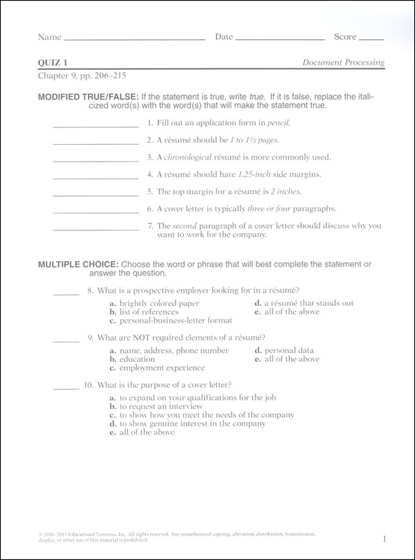 Document Processing Quiz and Test Book | A Beka Book