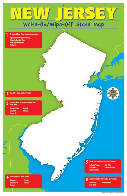 New Jersey Write-On/Wipe-Off Desk Mat - State Map | Gallopade ...