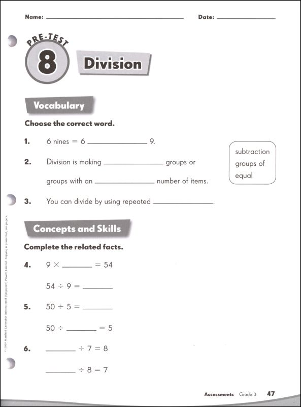 Math In Focus Grade 3 Assessments Marshall Cavendish 9780669016048
