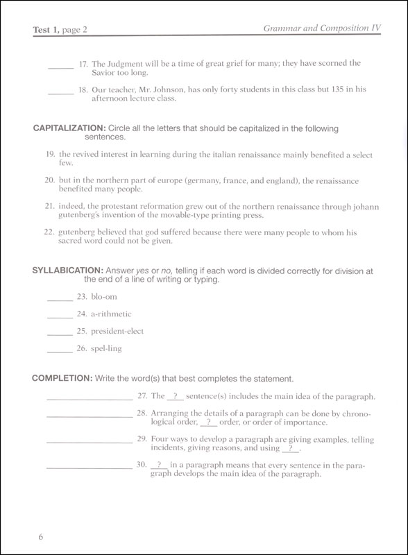 Grammar And Composition IV Quiz And Test Book | A Beka Book