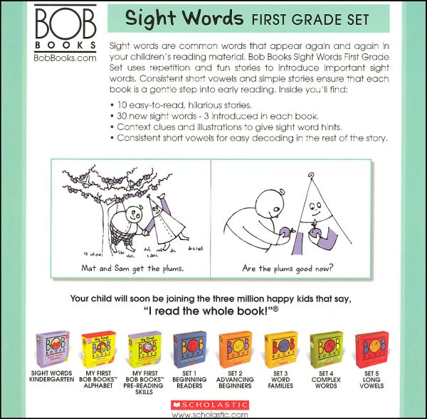 list of words in bob books sight words kindergarden