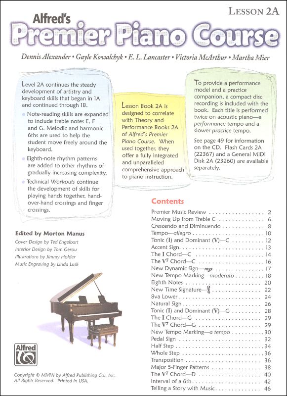 Alfred's Premier Piano Course Level 2A With CD Alfred Publishing