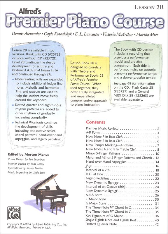 Alfred's Premier Piano Course Level 2B With CD Alfred Publishing